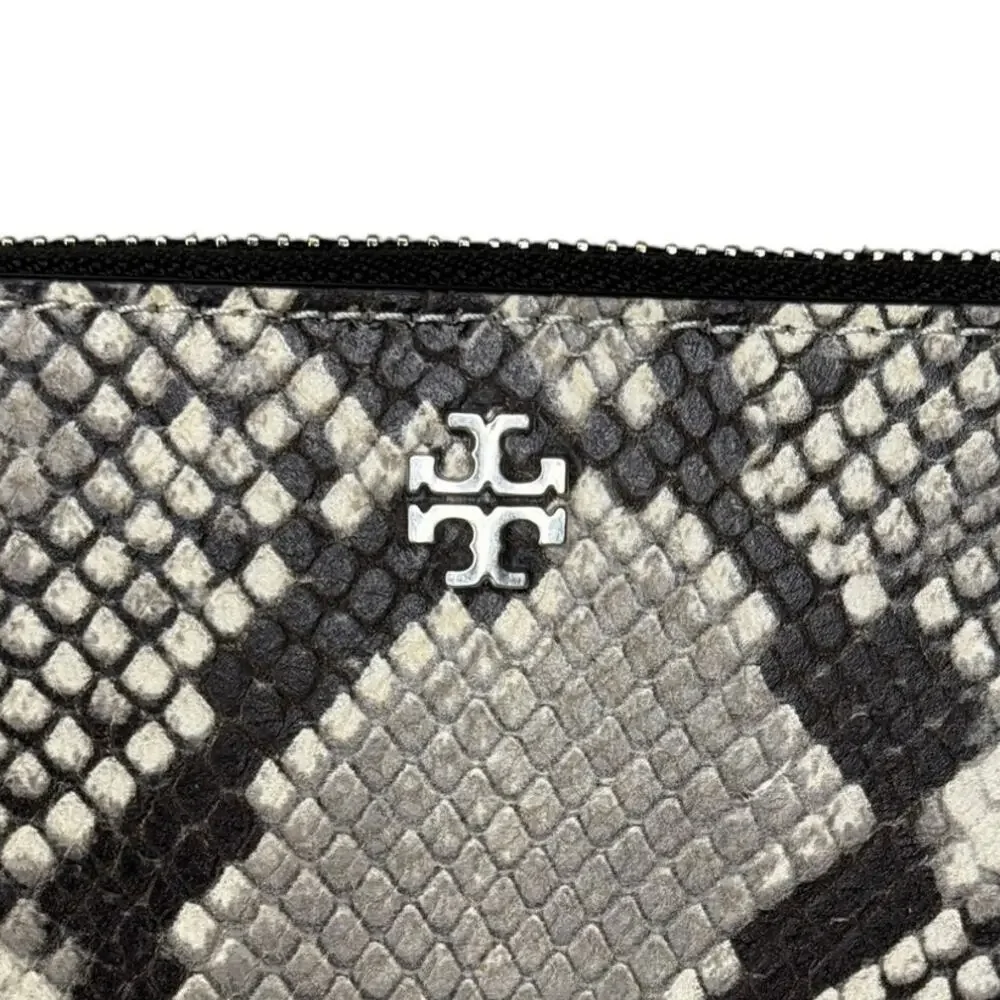 Tory Burch Gray Snake Print Zip Around Continental Wallet Leather